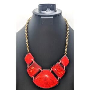 Chunky Red Lucite/Acrylic Gold Tone Statement Necklace